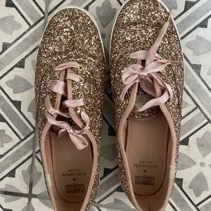 Keds x Kate Spade Glitter Lace-Up Sneakers Rose Gold Pink